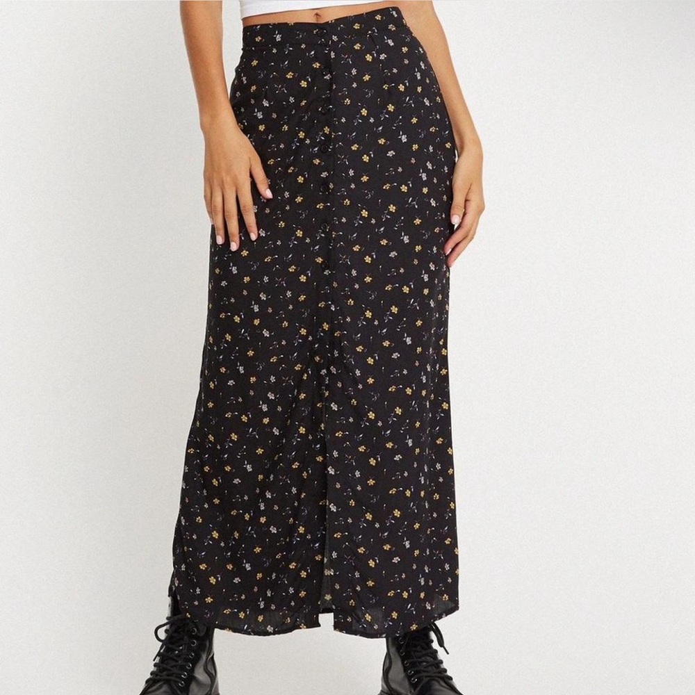 Motel Rocks Black and Yellow Floral Maxi Skirt